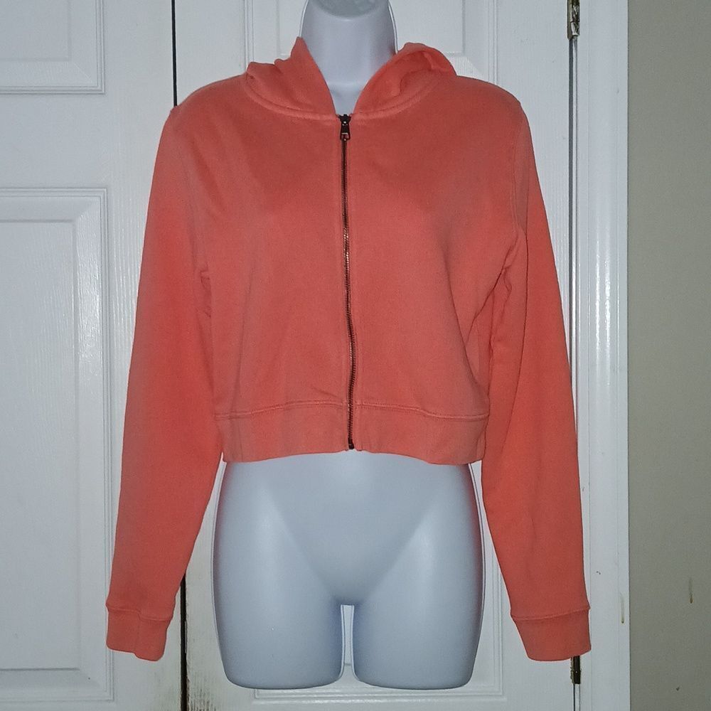 American Eagle salmon color zip up  cropped sweatshirt hoodie  Sz L NWT